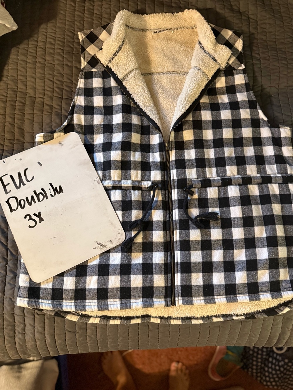 Black & White Buffalo Plaid Sherpa-Lined Vest